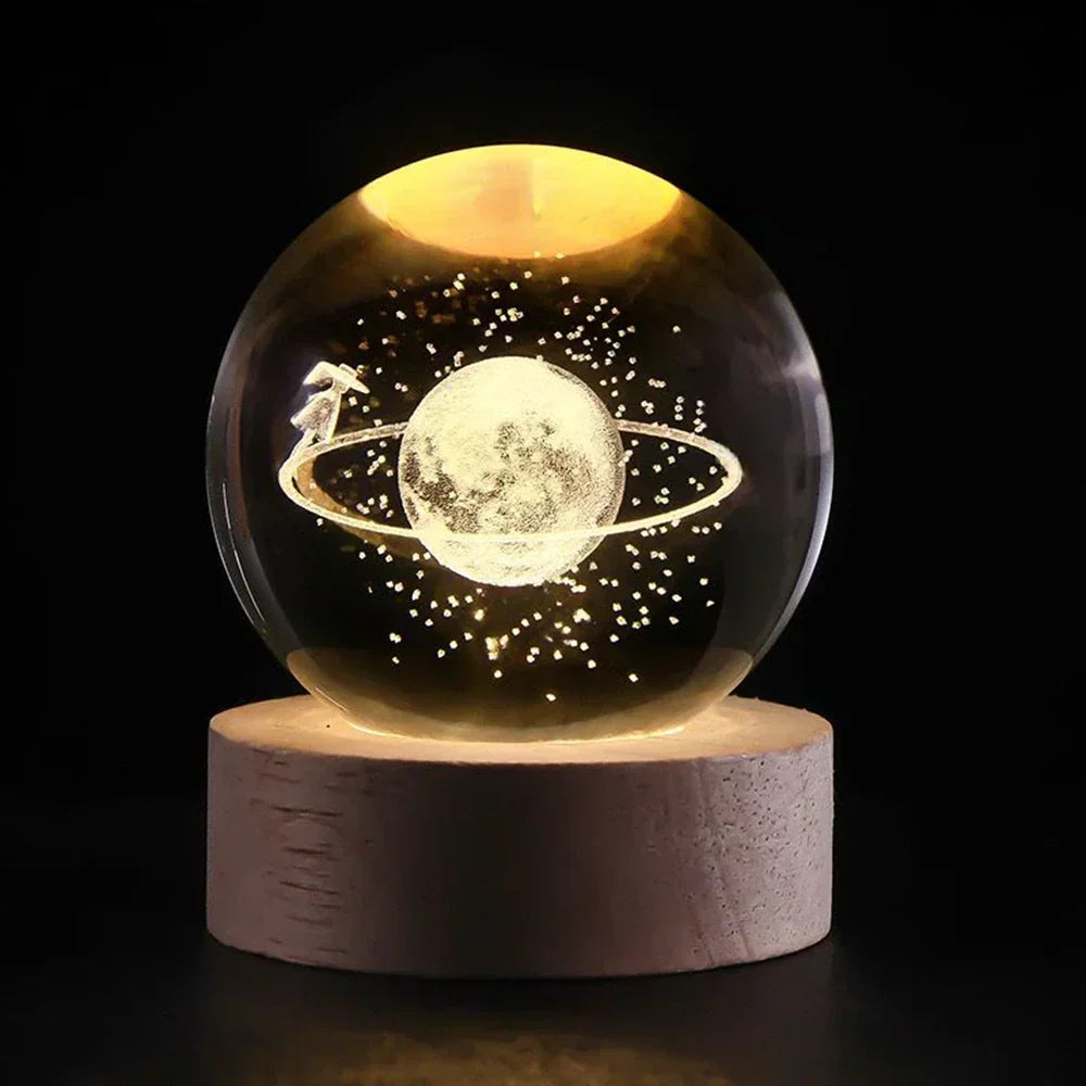 Lampe boule décorative à motif cosmique et LED chaude