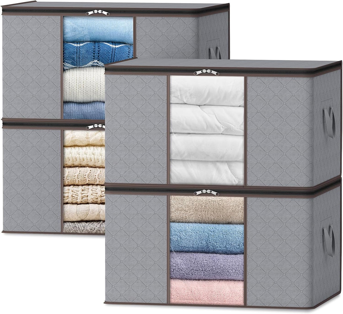 Boîte de rangement textile pliable à fenêtre et poignées