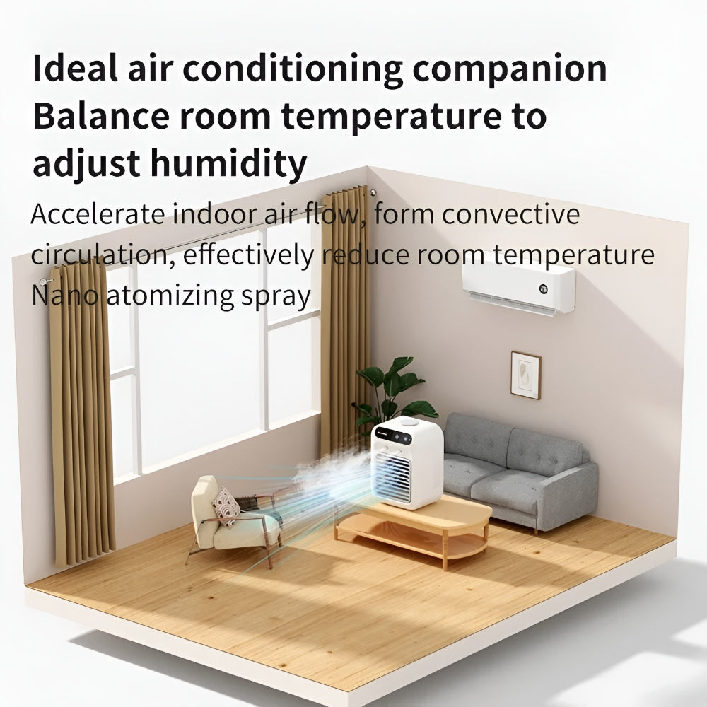Ventilateur de bureau rechargeable avec brumisation, réservoir 500 ml