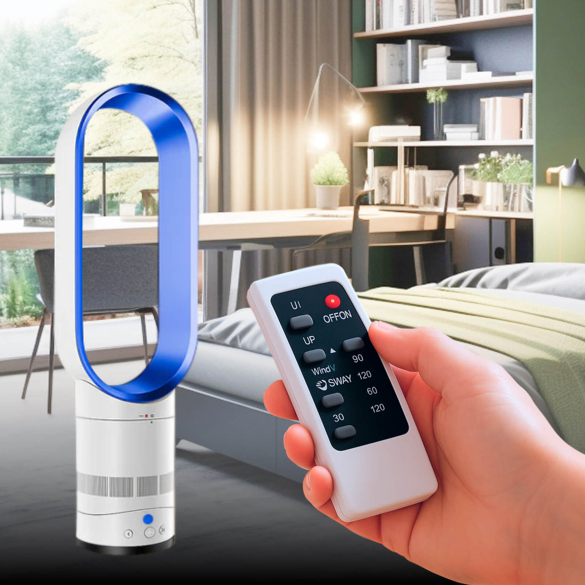 Ventilateur sans pales apparentes avec télécommande