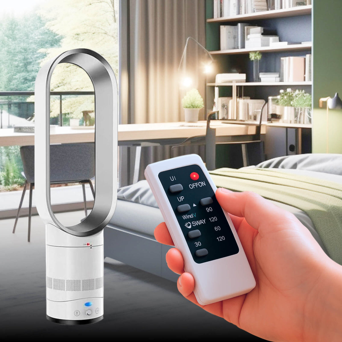 Ventilateur sans pales apparentes avec télécommande