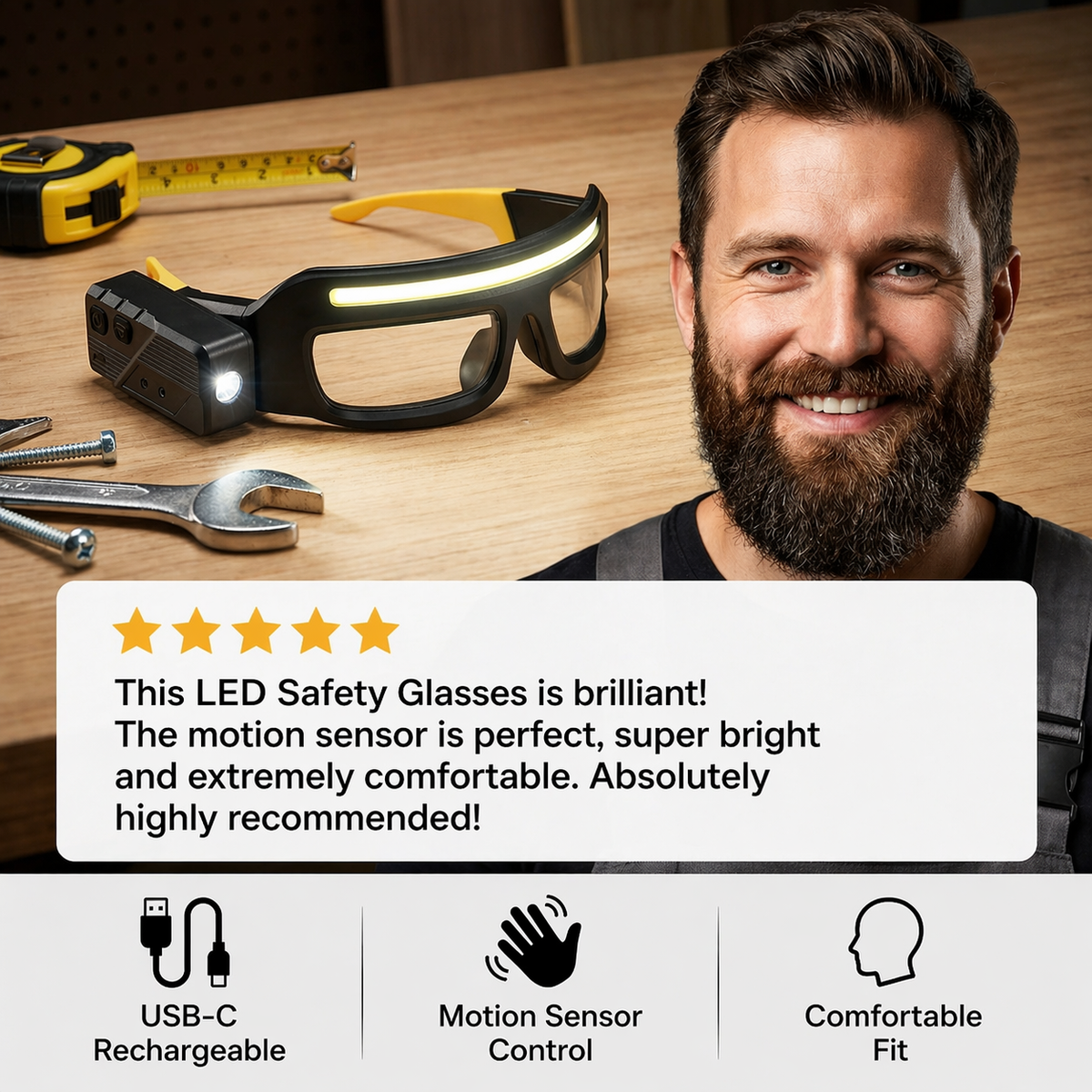 Lampe LED pour lunettes avec capteur de mouvement