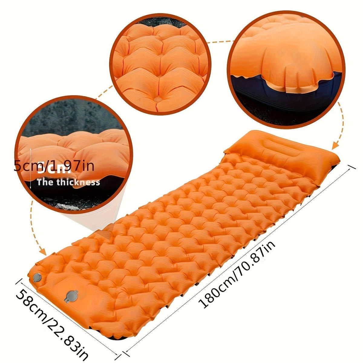 Matelas de camping gonflable avec pompe à pied et oreiller