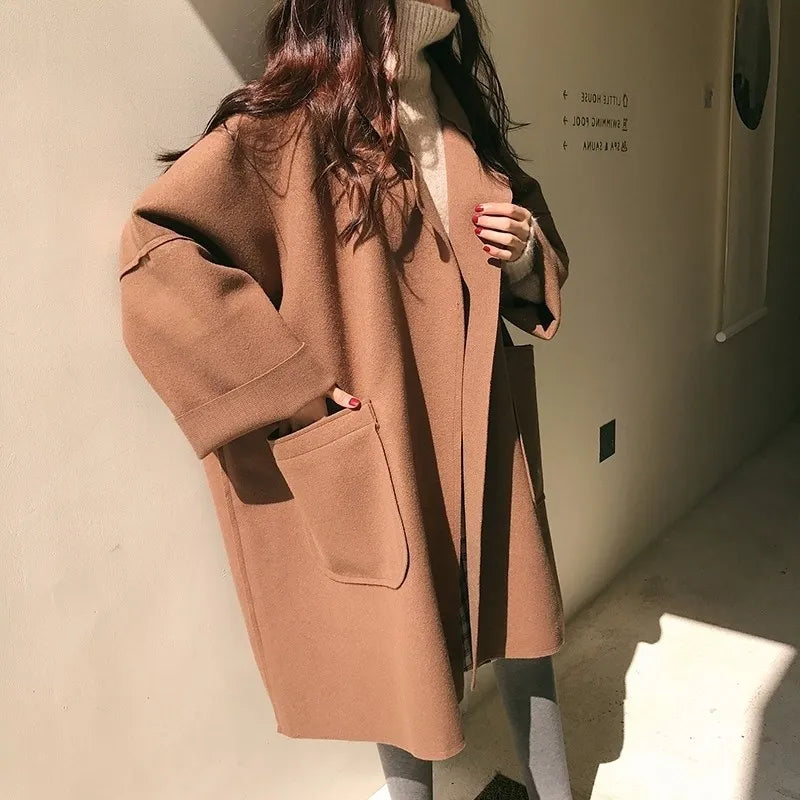 Trench ample en laine mélangée et polyester