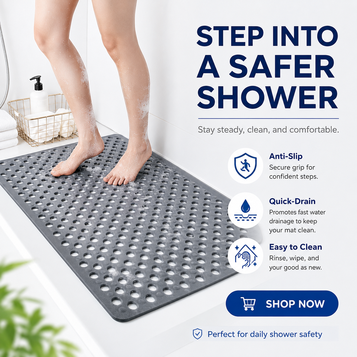 Tapis de douche antidérapant avec trous d'évacuation