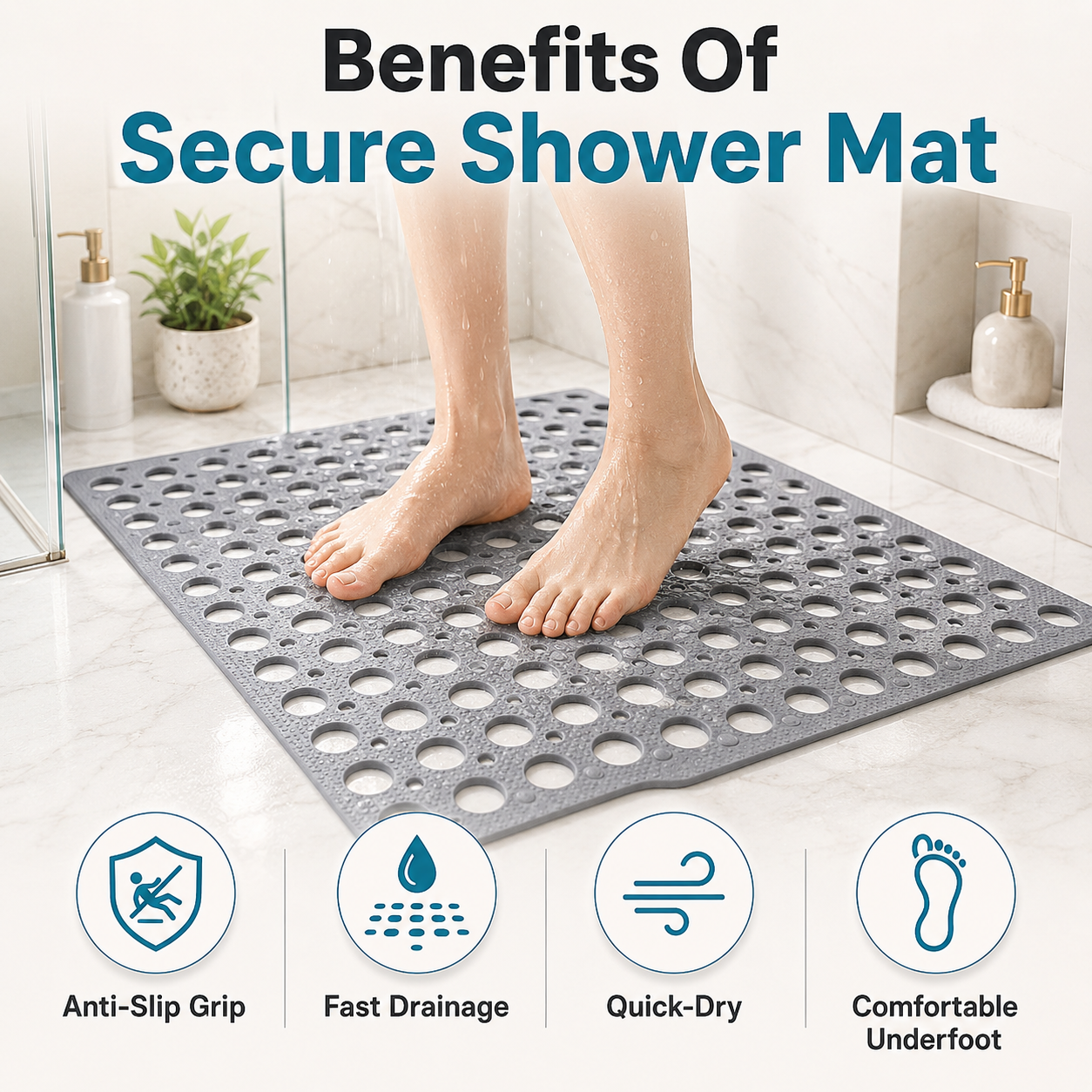 Tapis de douche antidérapant avec trous d'évacuation