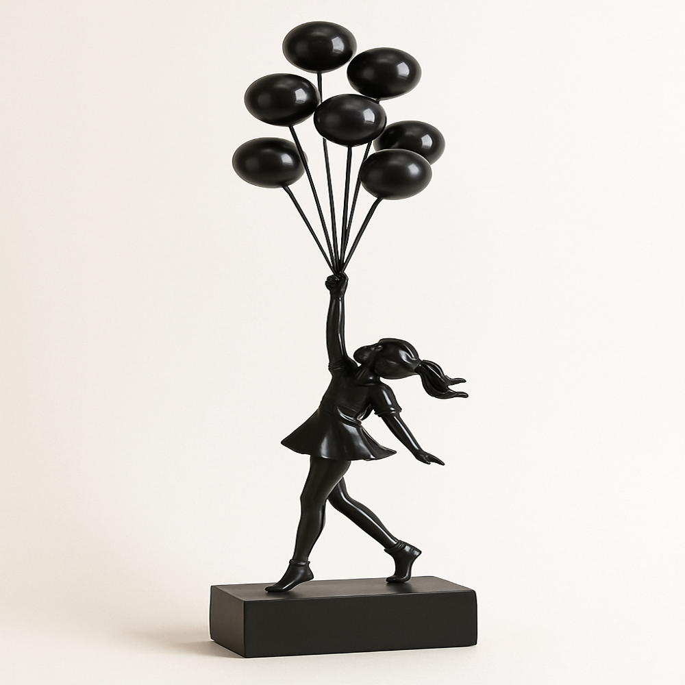 Sculpture décorative de jeune fille au ballon en résine