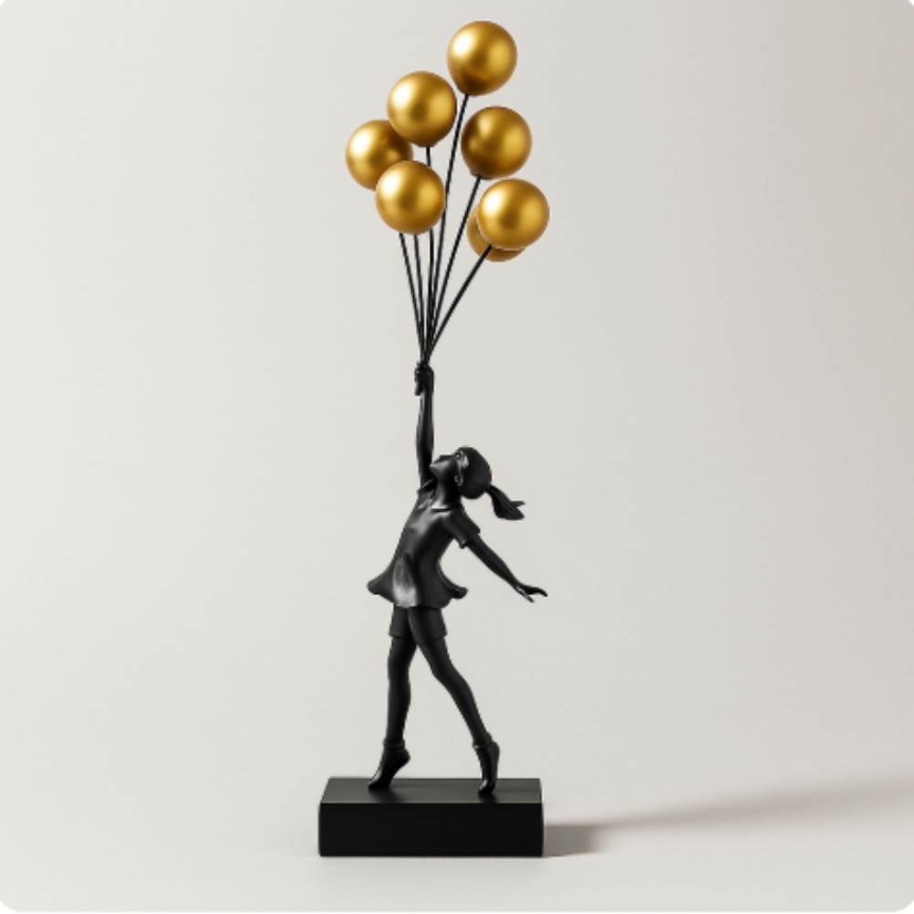Sculpture décorative de jeune fille au ballon en résine
