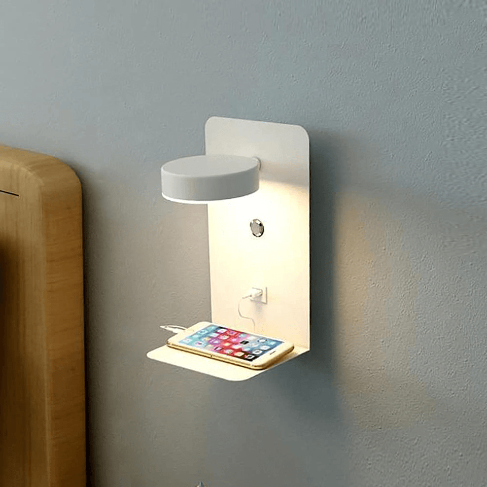 Applique LED de lecture avec tablette et prise de recharge