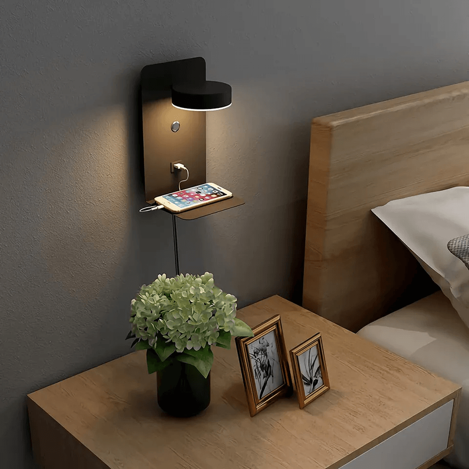 Applique LED de lecture avec tablette et prise de recharge