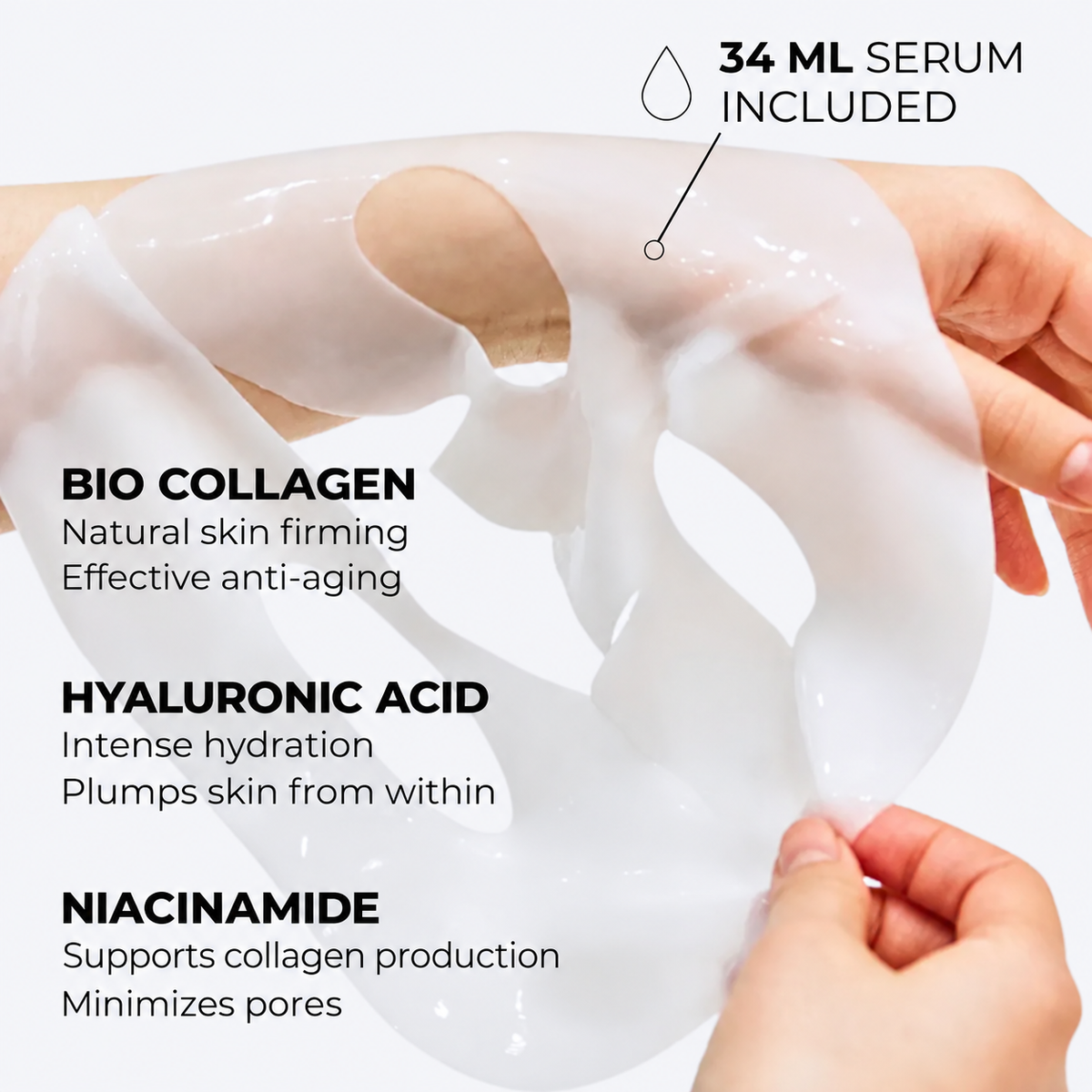 Masque visage au collagène, acide hyaluronique et niacinamide, 34 ml