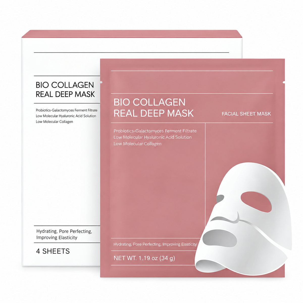 Masque visage au collagène, acide hyaluronique et niacinamide, 34 ml