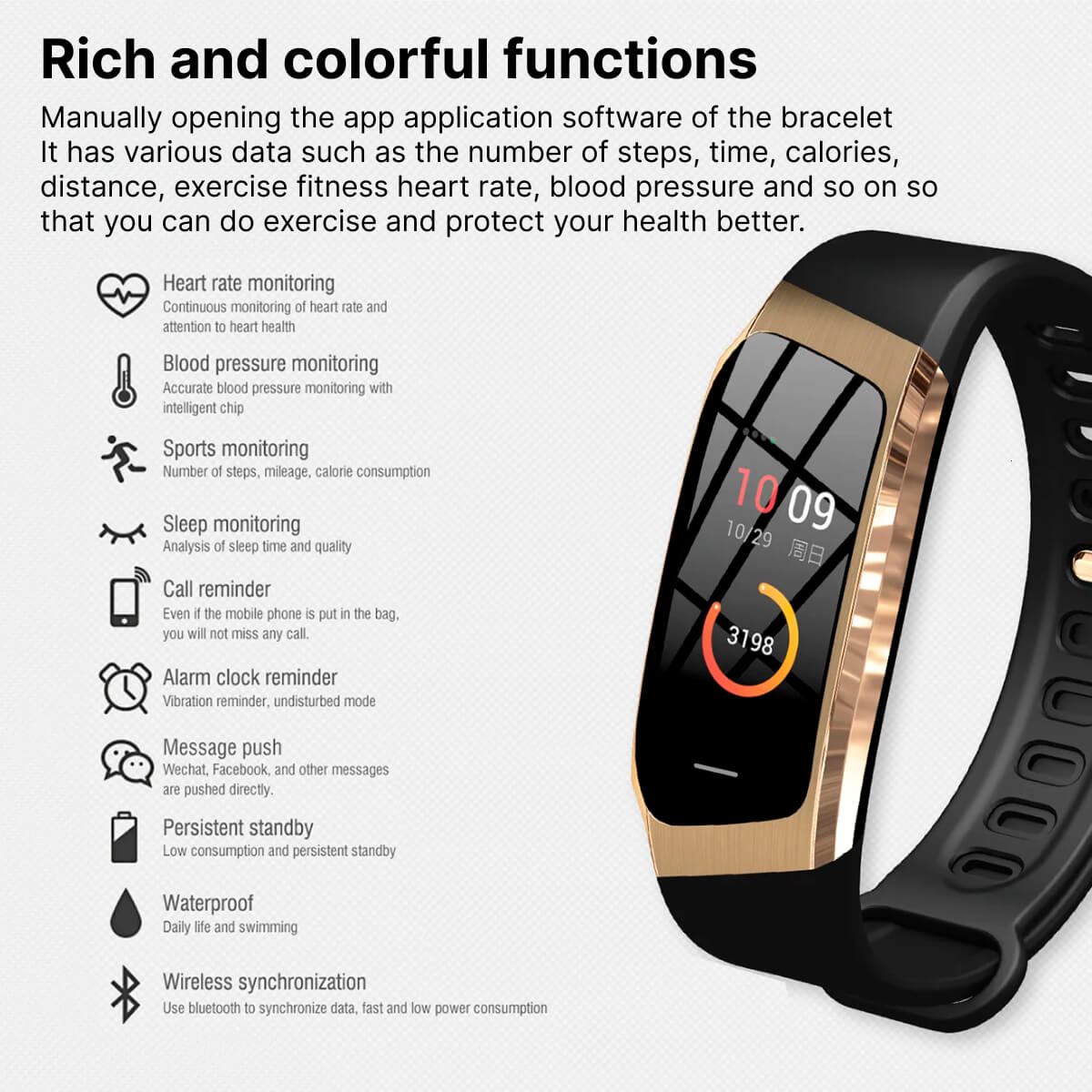 Bracelet connecté à écran couleur 0,96 pouce et suivi d'activité