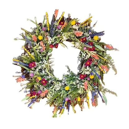 Couronne de porte à fleurs artificielles et base en vigne