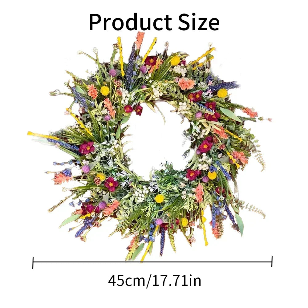 Couronne de porte à fleurs artificielles et base en vigne