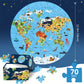 Puzzle rond carte du monde et animaux, 70 pièces, diamètre 580 mm