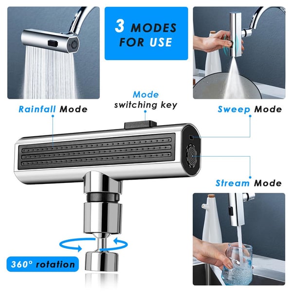 Embout de robinet 3 fonctions rotatif à 360°