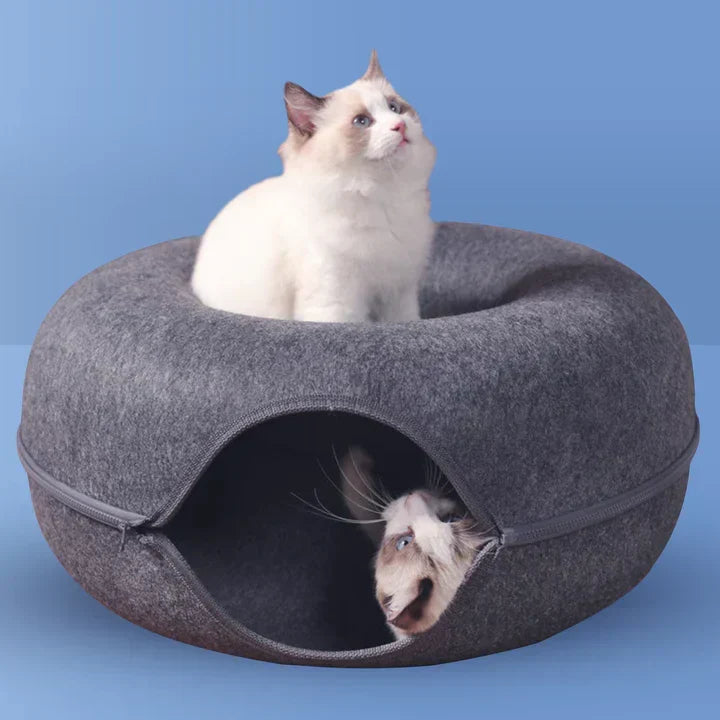 Tunnel et couchage rond en feutre pour chat