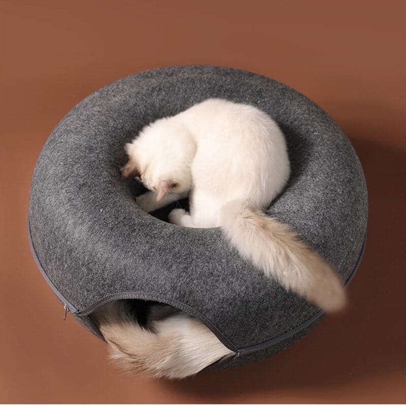 Tunnel et couchage rond en feutre pour chat