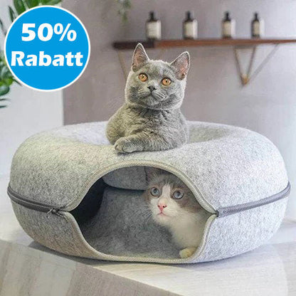 Tunnel et couchage rond en feutre pour chat