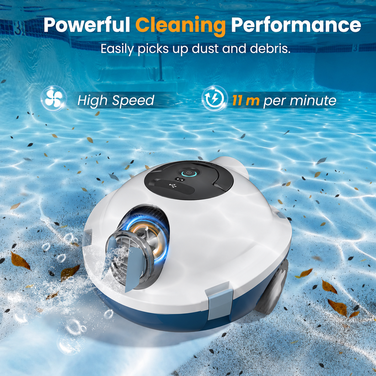 Robot nettoyeur de piscine sans fil – Autonomie 120 min, stationnement automatique, batterie 5200 mAh