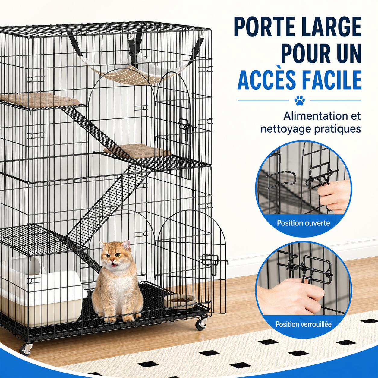 Felineau Cage Intérieure pour Chat — Volière 4 Niveaux avec Accessoires