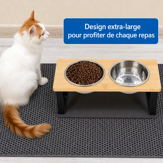 Felineau Gamelle Surélevée pour Chat — Double Bol Inox Incliné 15°