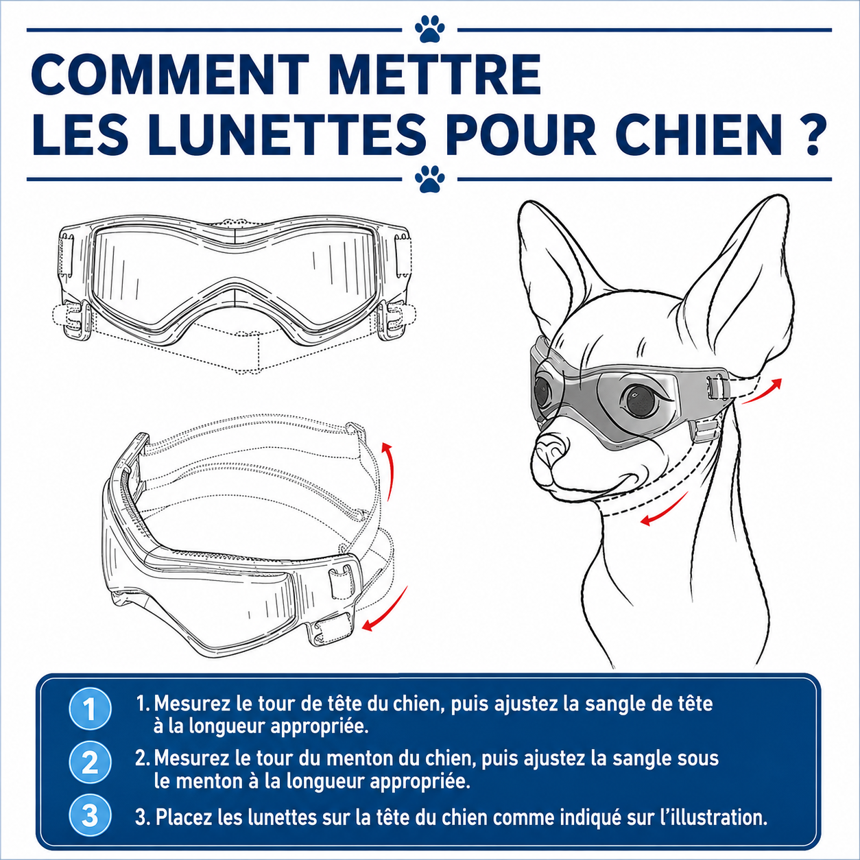 Felineau Lunettes de Protection pour Chien — Anti-UV Anti-Vent Réglables