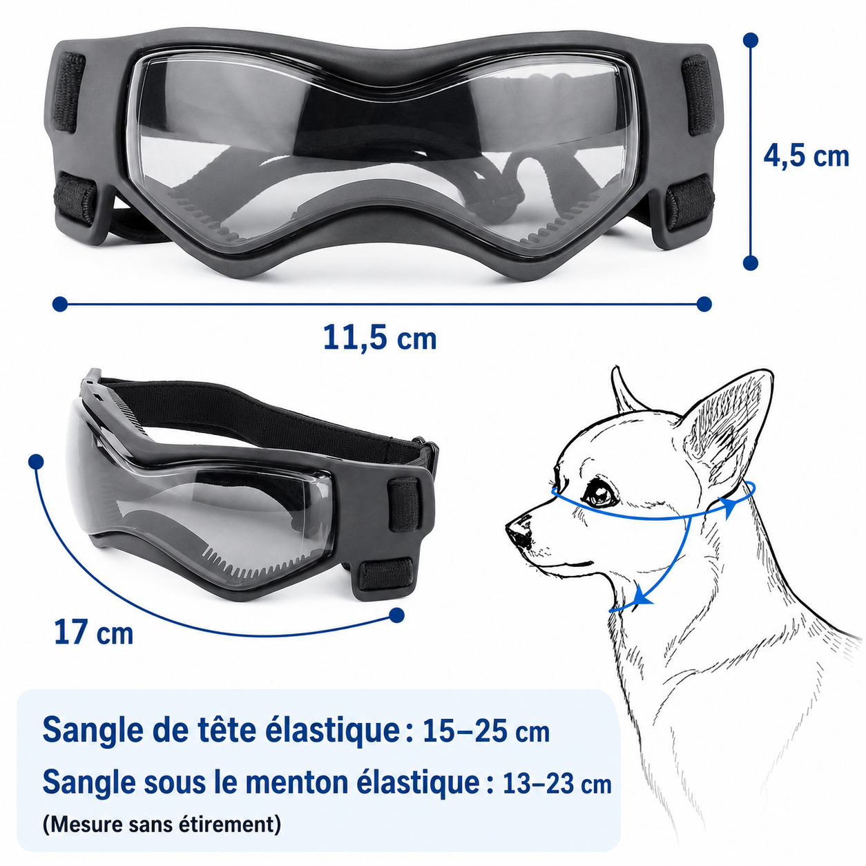 Felineau Lunettes de Protection pour Chien — Anti-UV Anti-Vent Réglables