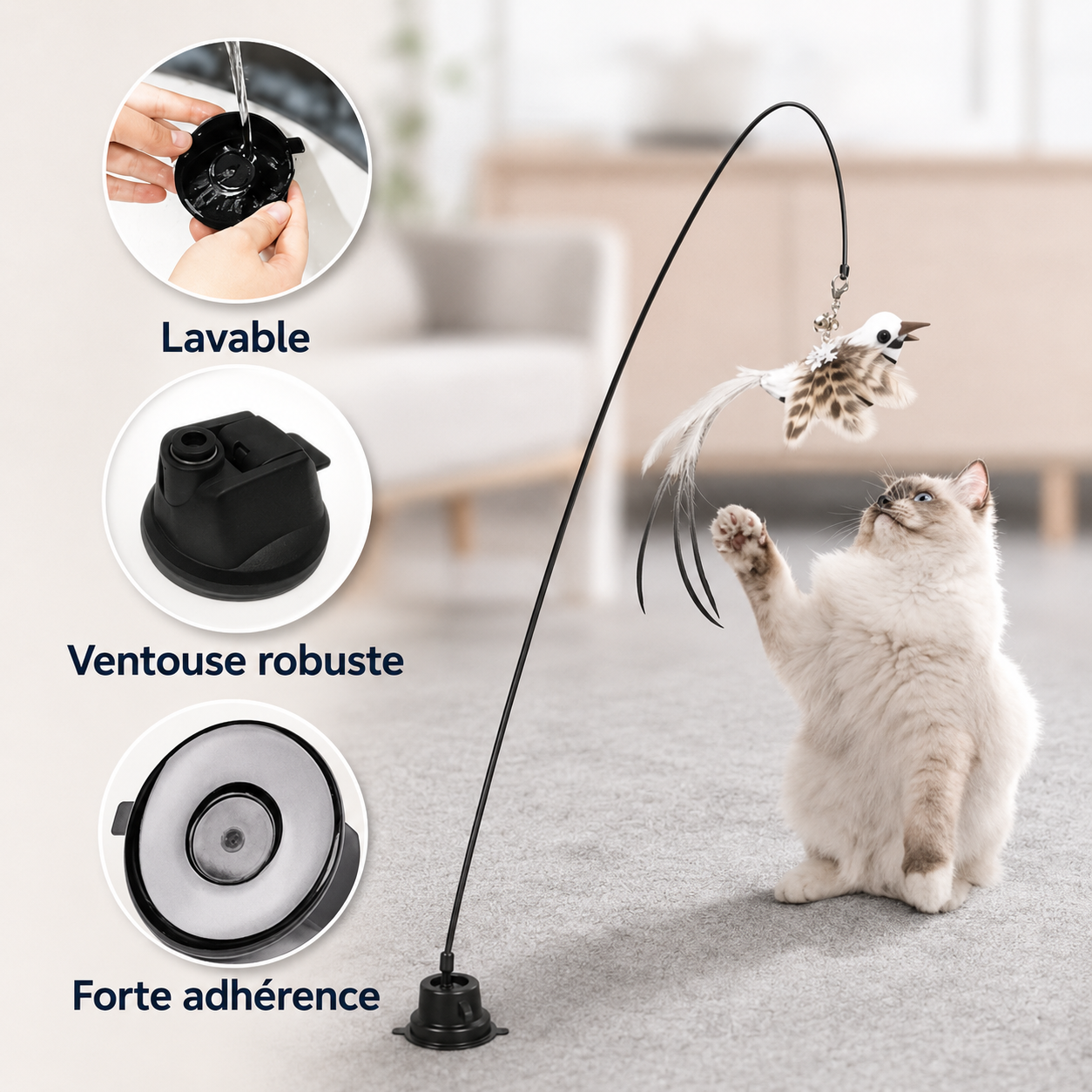 Felineau Set de Jouets Oiseaux Interactifs pour Chat — Base Ventouse