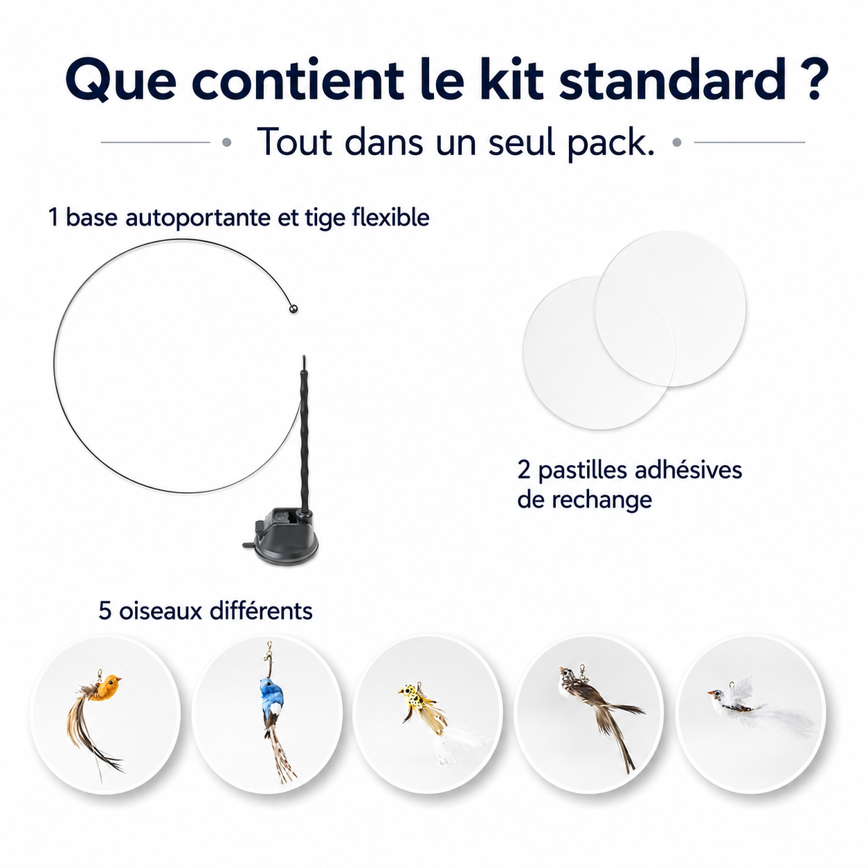 Felineau Set de Jouets Oiseaux Interactifs pour Chat — Base Ventouse