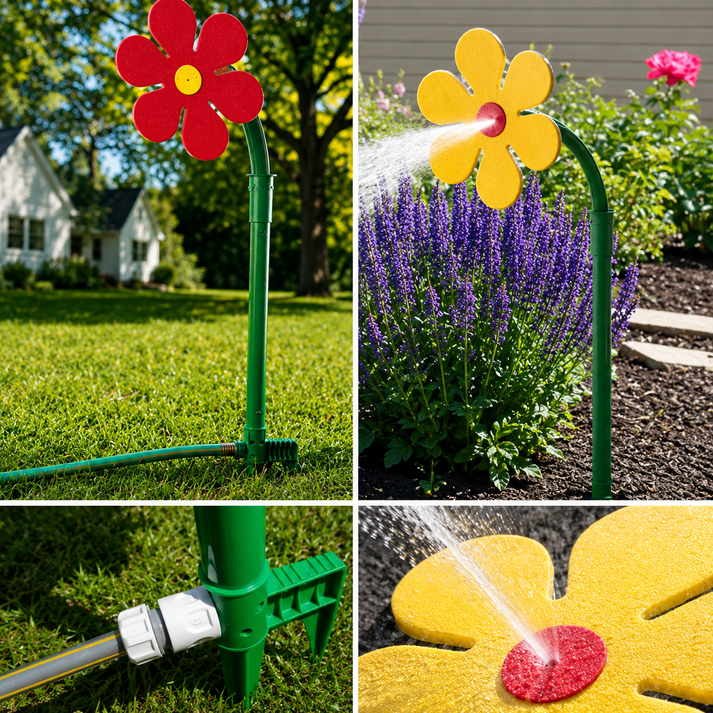 Arroseur fleur Felineau installé dans un jardin