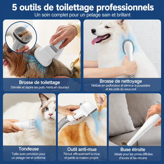Felineau Aspirateur et Tondeuse de Toilettage pour Chiens et Chats - Capacité 2,3L