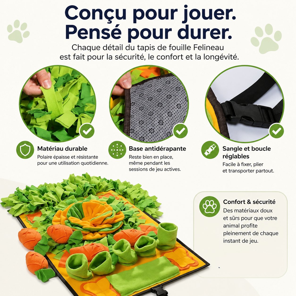 Felineau Tapis de Fouille Chien et Chat, Jouet Interactif Anti-Glouton en Polaire pour Friandises et