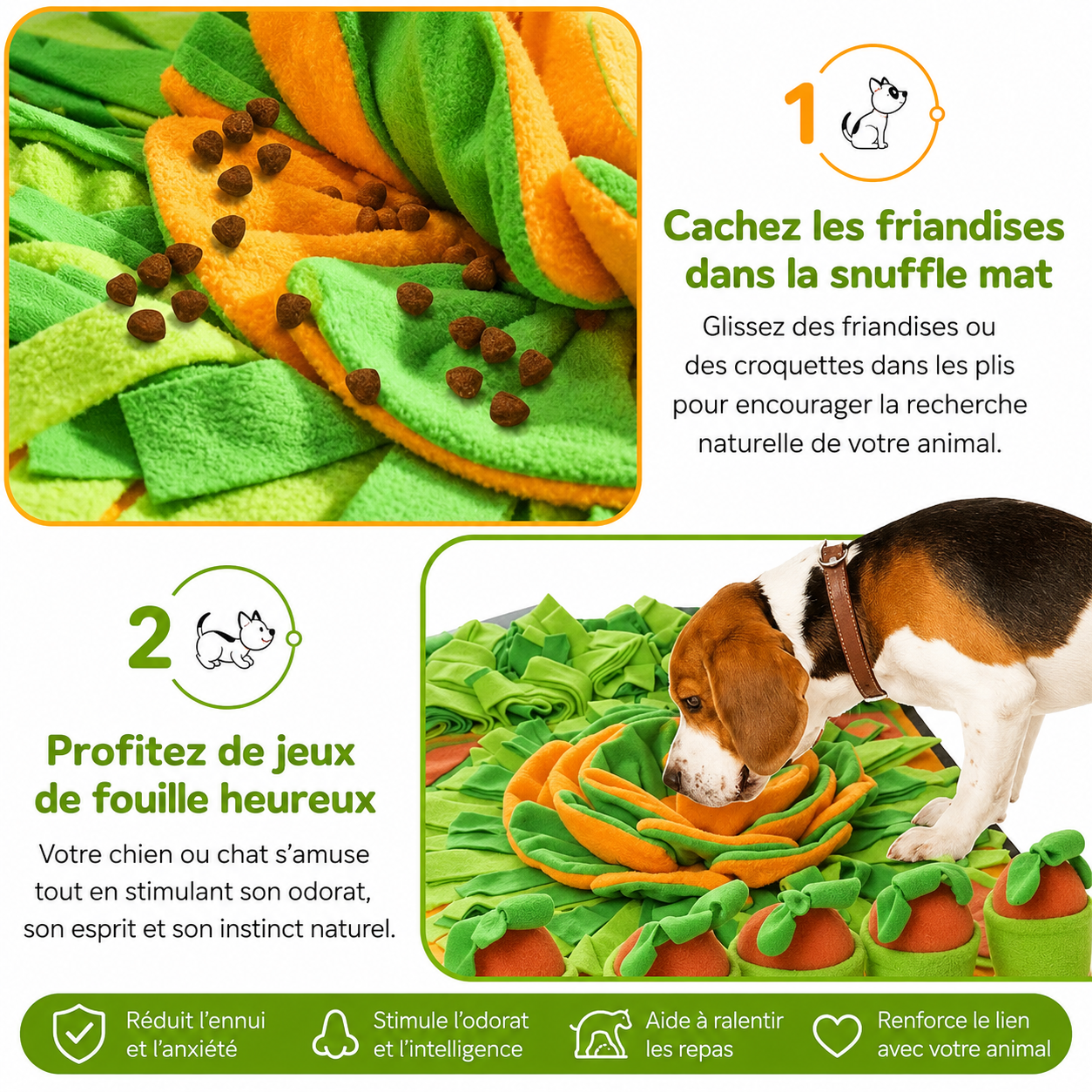 Felineau Tapis de Fouille Chien et Chat, Jouet Interactif Anti-Glouton en Polaire pour Friandises et