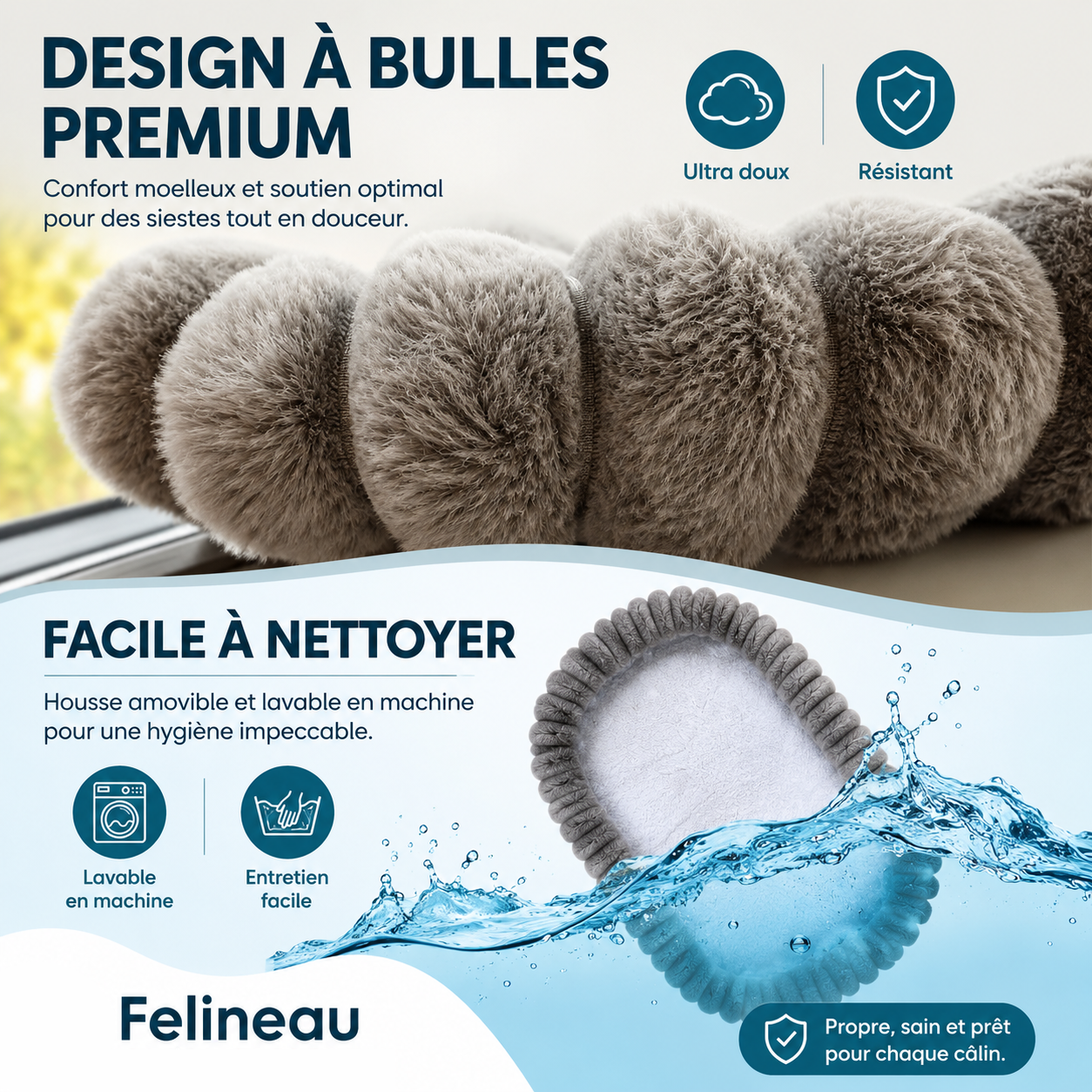 Felineau Hamac de Fenêtre pour Chat Pliable avec Ventouses Renforcées et Housse Réversible