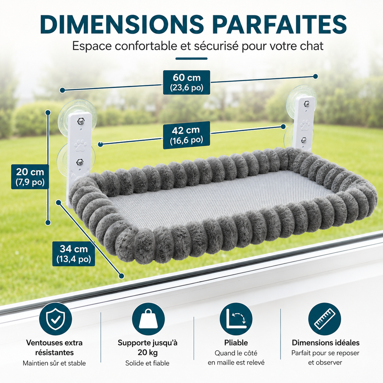 Felineau Hamac de Fenêtre pour Chat Pliable avec Ventouses Renforcées et Housse Réversible