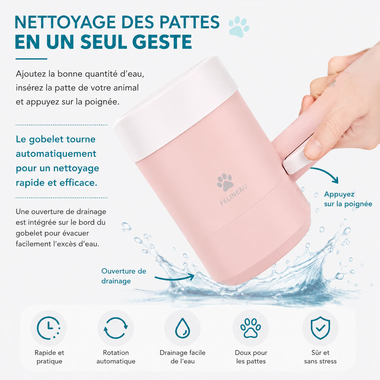 Felineau Nettoyeur de Pattes pour Chien en Silicone Souple | Gobelet Portable de Nettoyage Rapide des Pattes