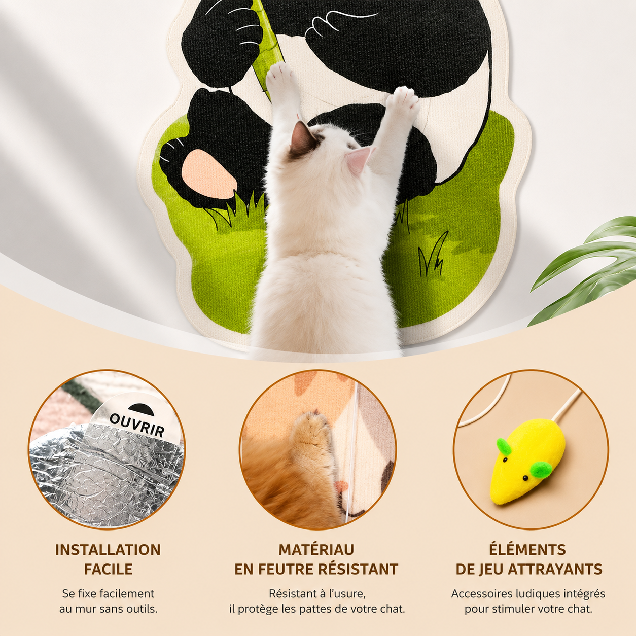 Felineau Griffoir Mural pour Chat | Grattoir Fixation Murale Design 3 Modèles