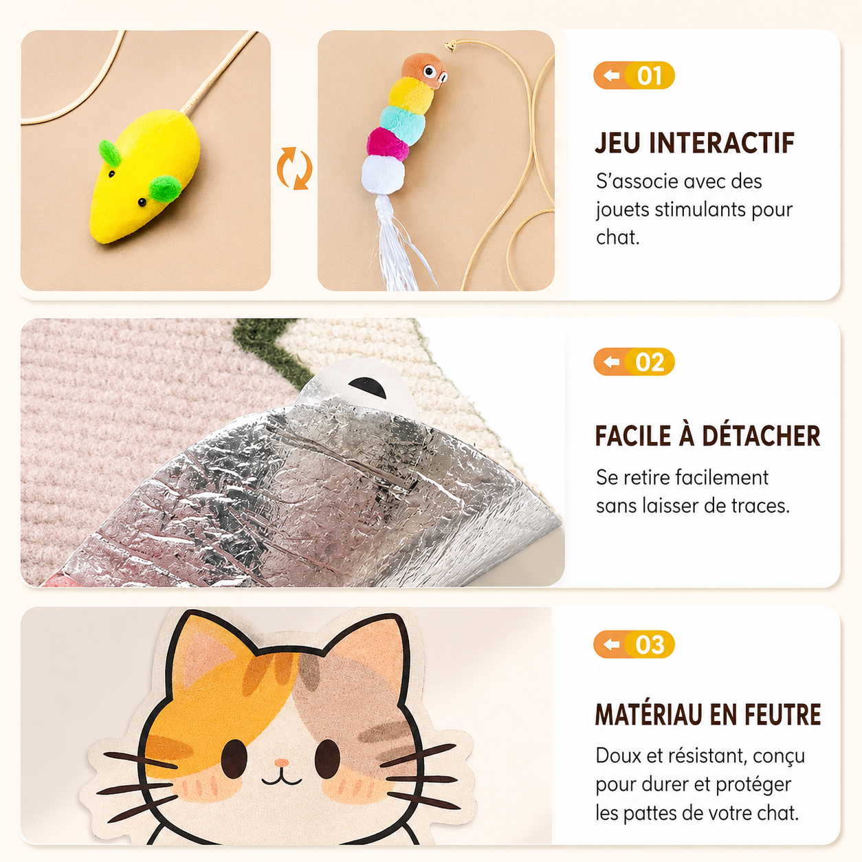 Felineau Griffoir Mural pour Chat | Grattoir Fixation Murale Design 3 Modèles