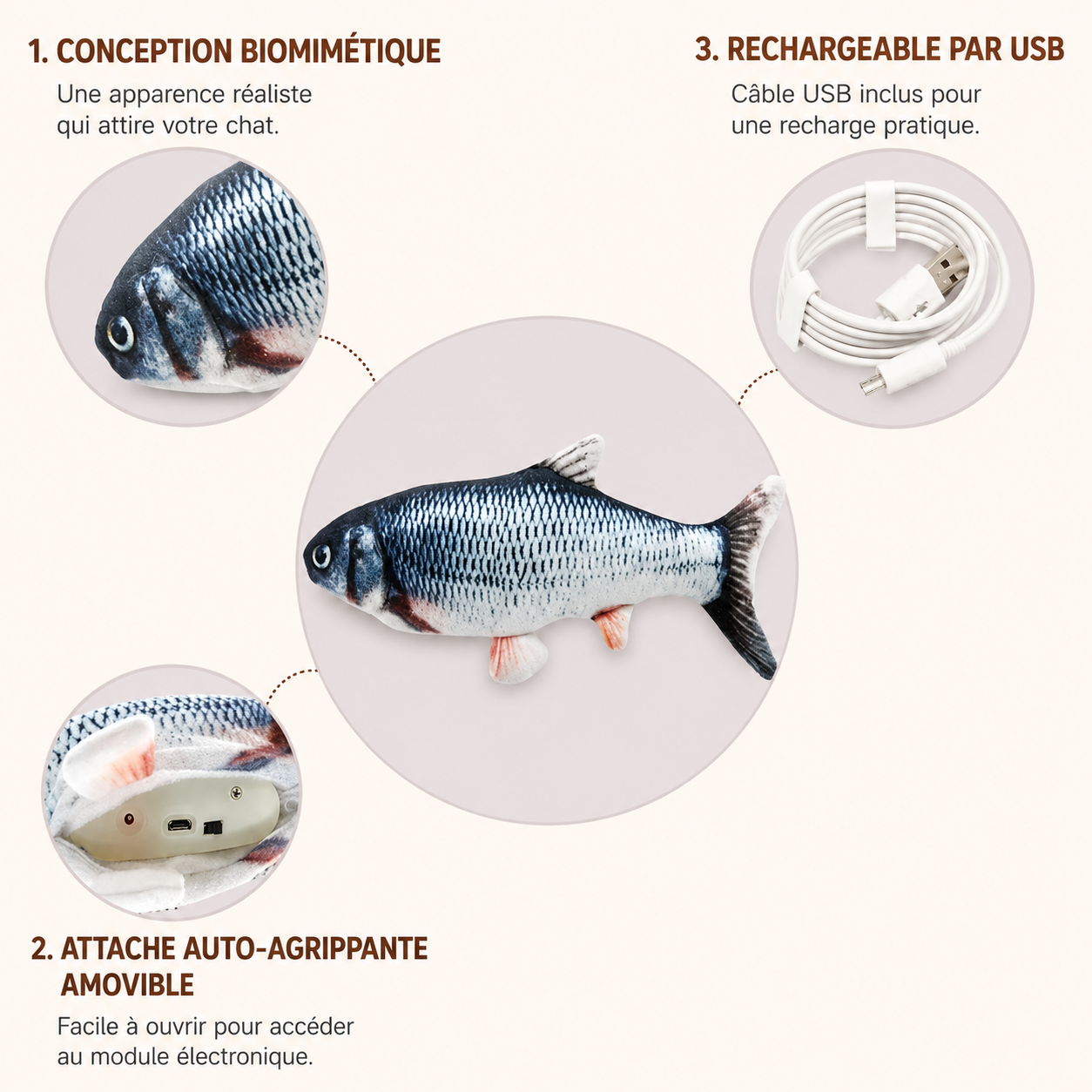 Felineau Jouet Poisson Interactif pour Chat | Poisson Frétillant Rechargeable USB
