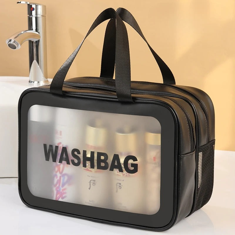 Trousse de toilette à façade transparente et poignées