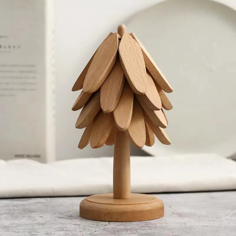 Ensemble de dessous-de-plat pliants en bois avec support arbre