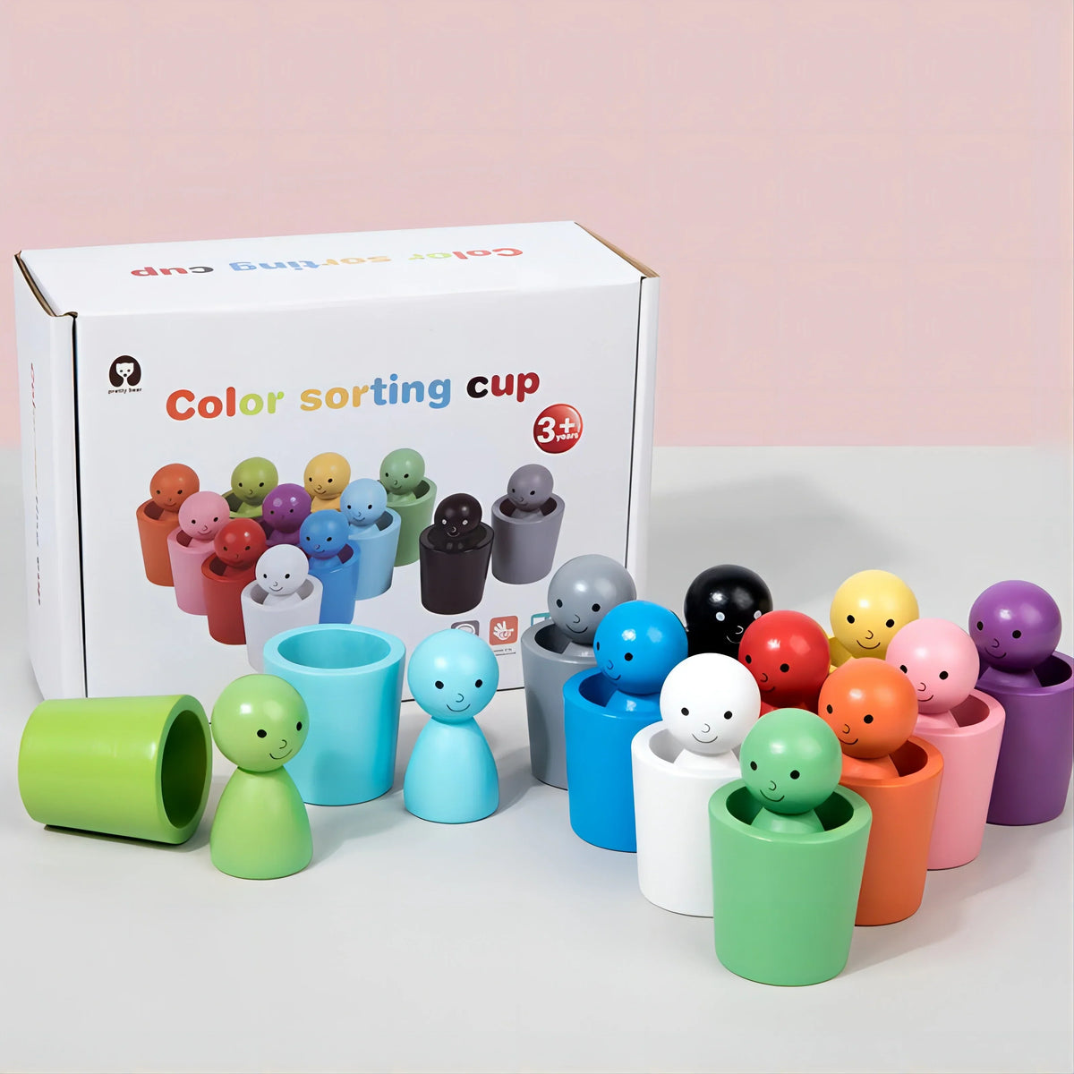 Jeu de tri en bois à 12 gobelets et 12 figurines