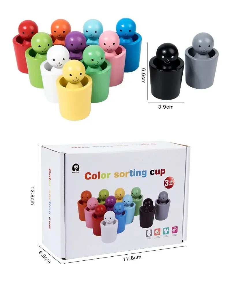 Jeu de tri en bois à 12 gobelets et 12 figurines