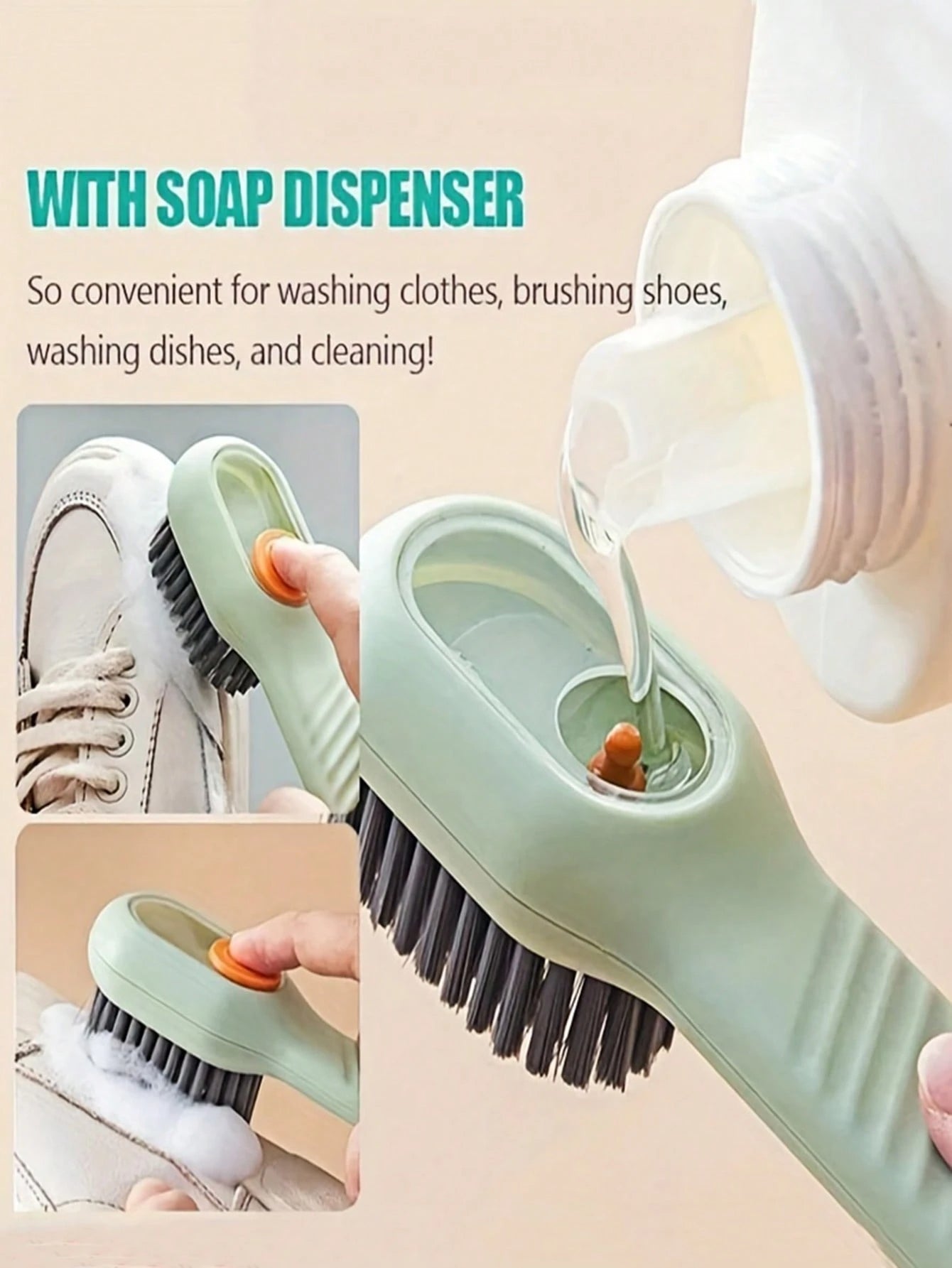 Brosse multifonction avec distributeur de liquide pour vêtements et chaussures