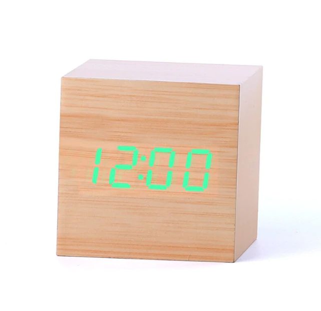 Horloge numérique cube en bambou et bois, 6 x 6 x 6 cm