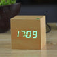 Horloge numérique cube en bambou et bois, 6 x 6 x 6 cm