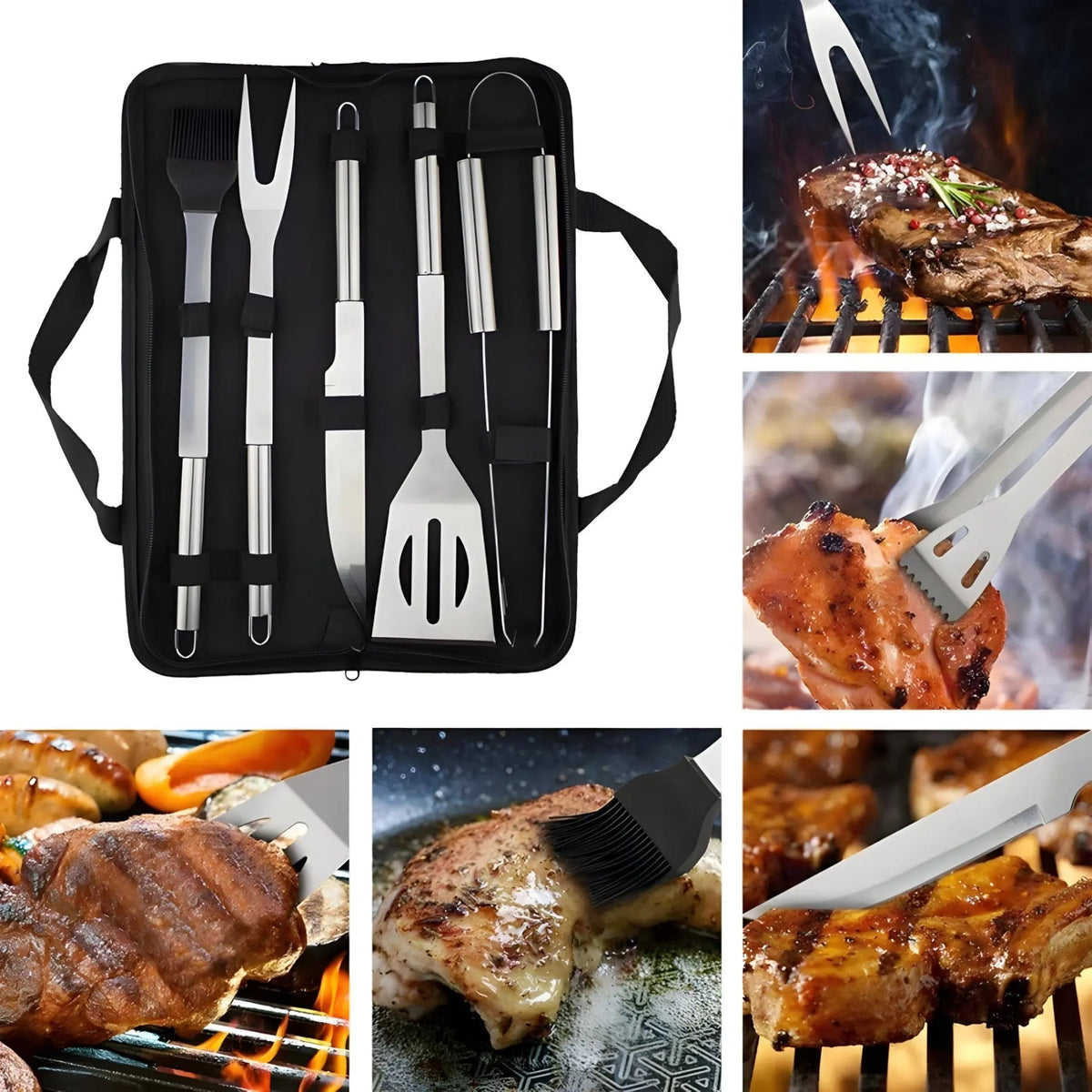 Ensemble d’ustensiles de barbecue en inox avec sac de transport