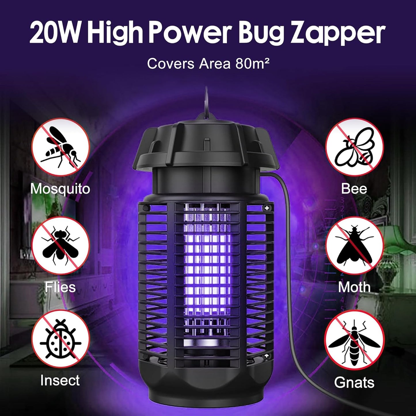 Piège à insectes électrique UV intérieur/extérieur